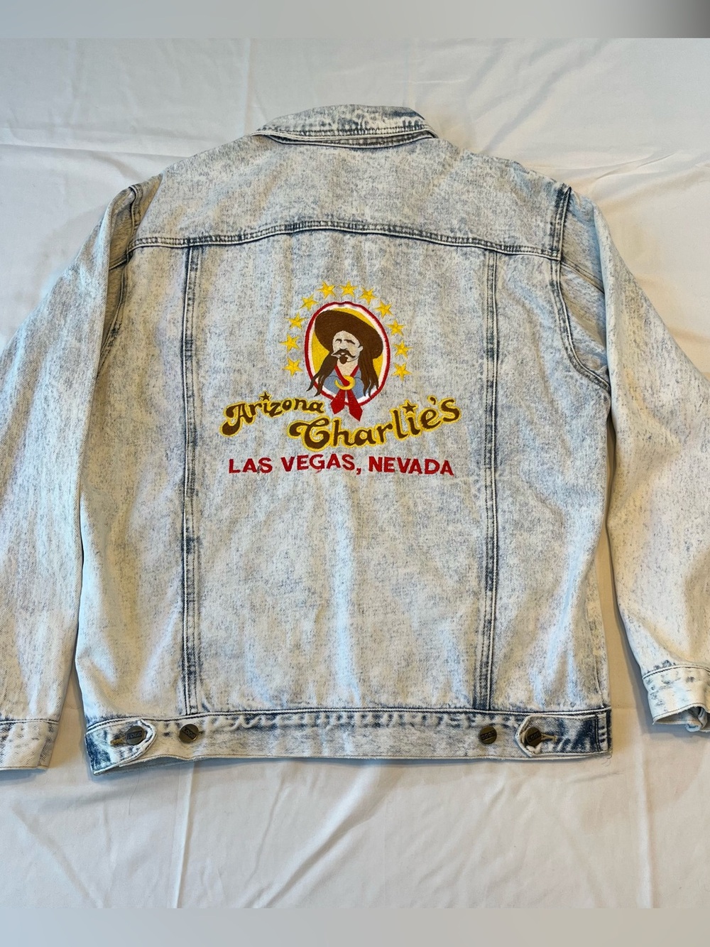 Vintage Arizona Charlie’s Las Vegas Acid Wash Denim Jacket Embroidered